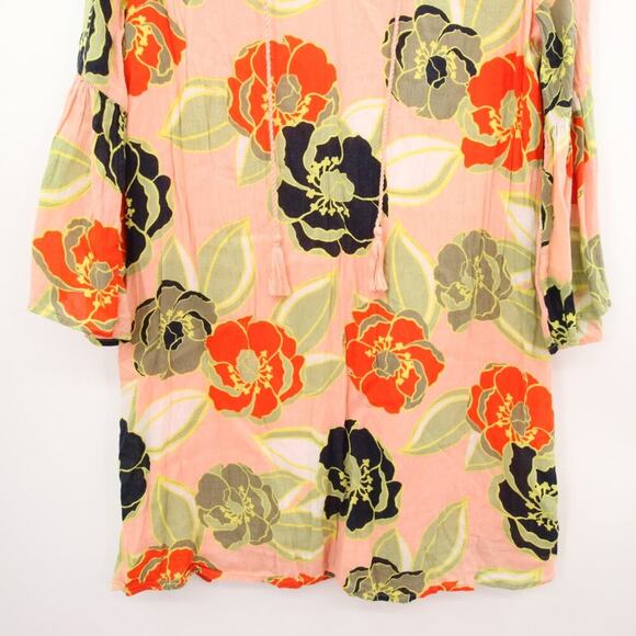 Crown & Ivy Dress Peach Floral Pattern Tassel V Neck Sundress Bell Sleeve Double - Picture 3 of 10
